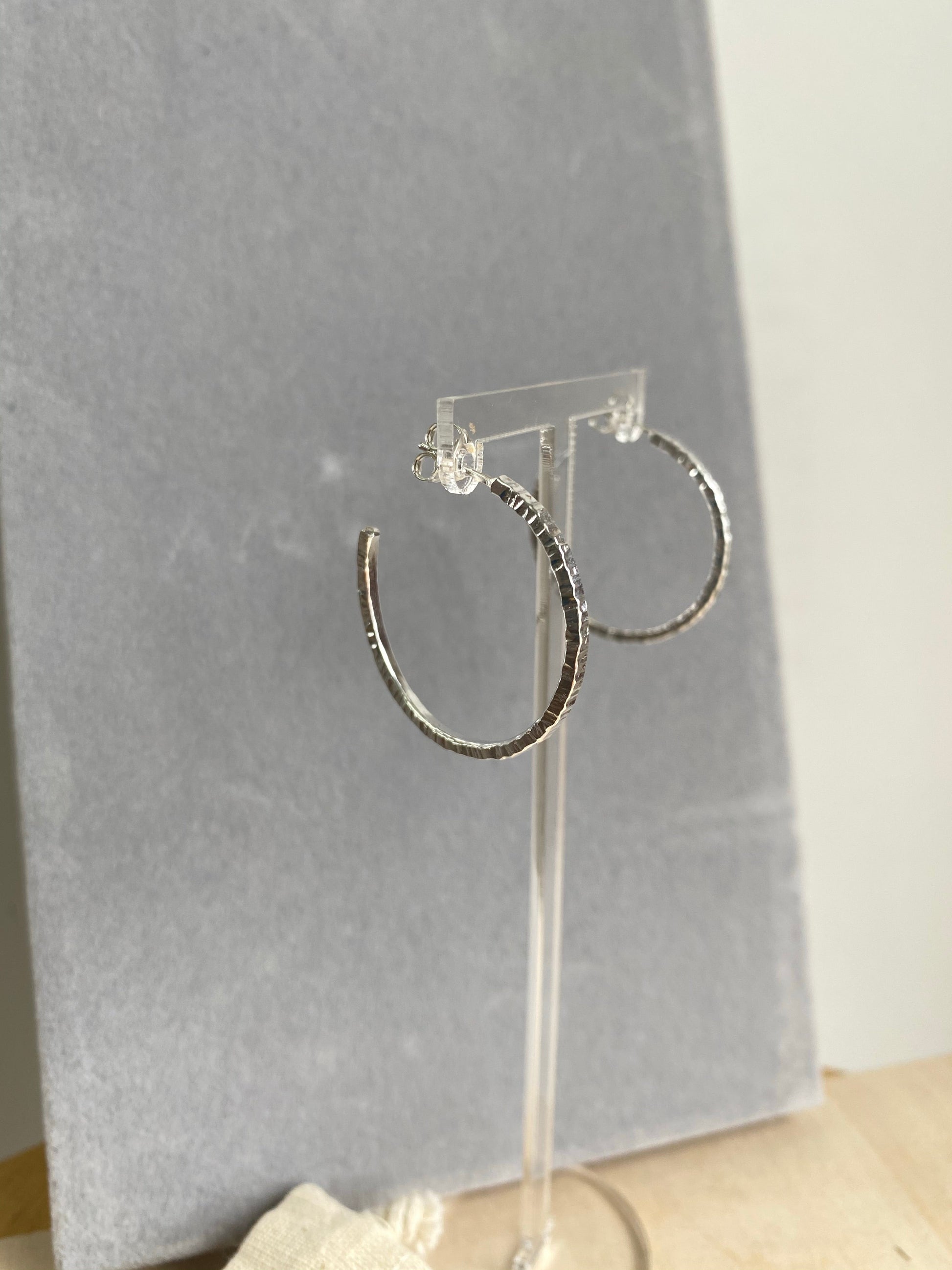 Medium Heavy Hammered Silver hoops NM47