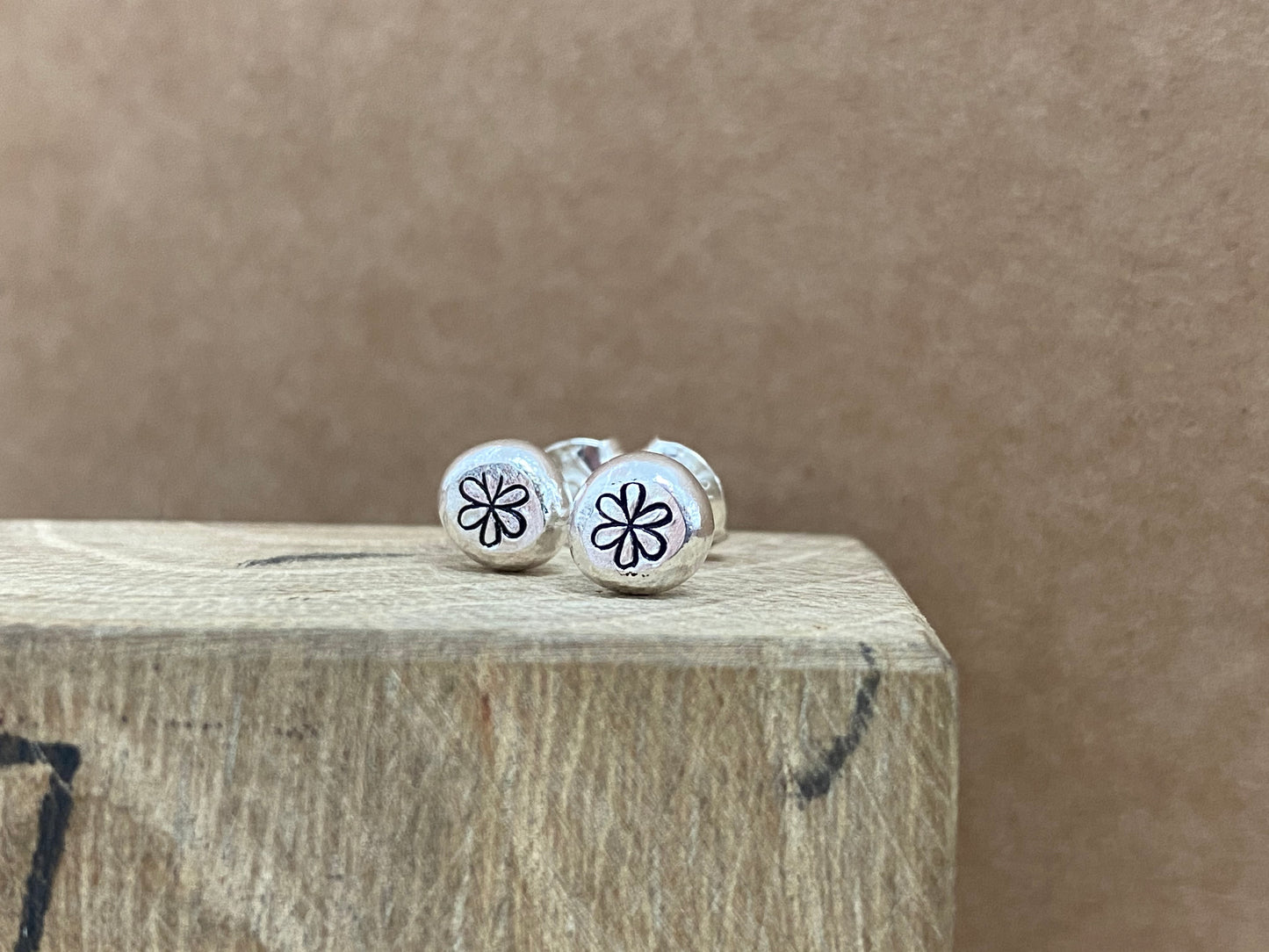 Recycled silver nugget studs with flowers