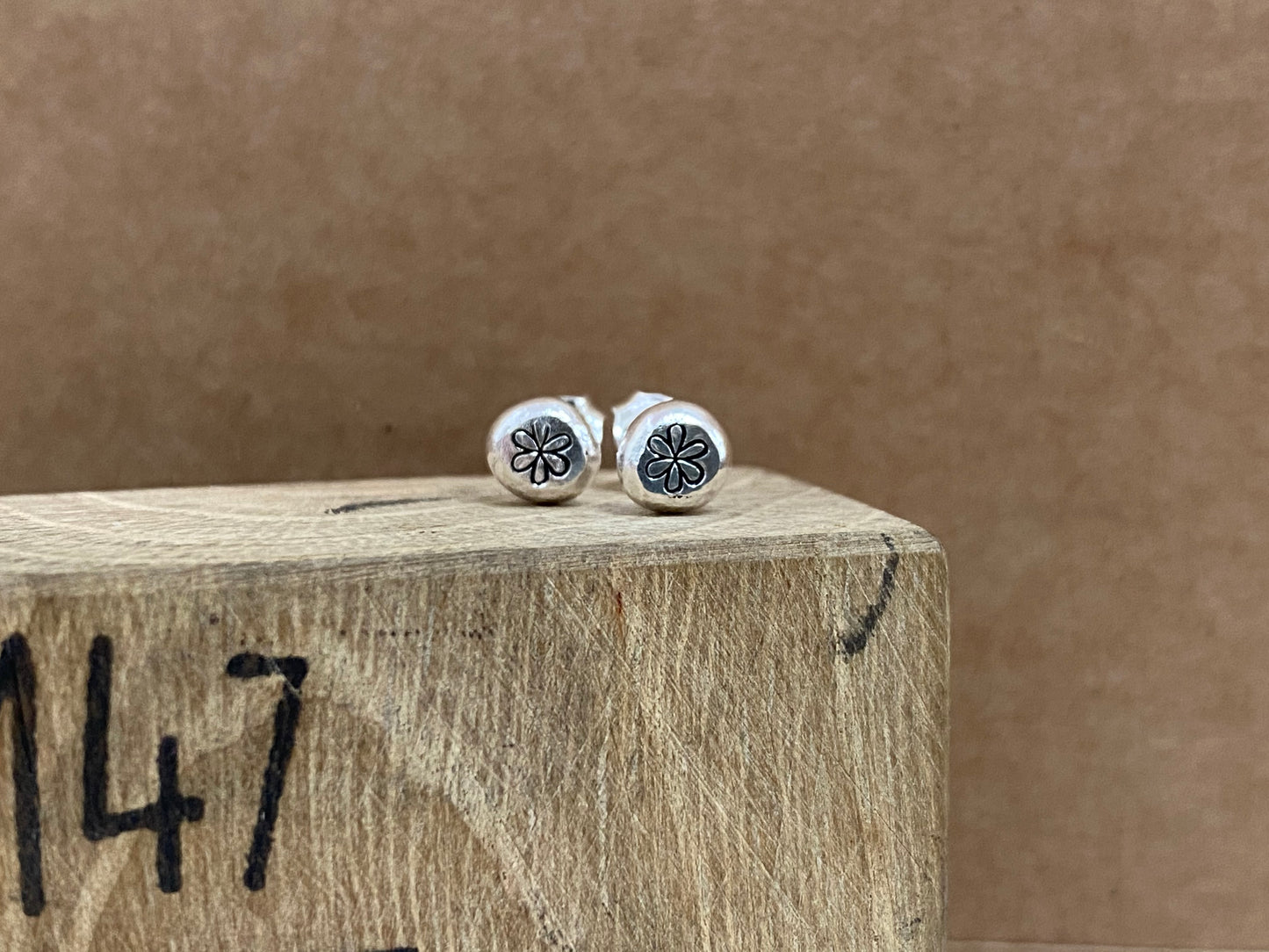 Recycled silver nugget studs with flowers
