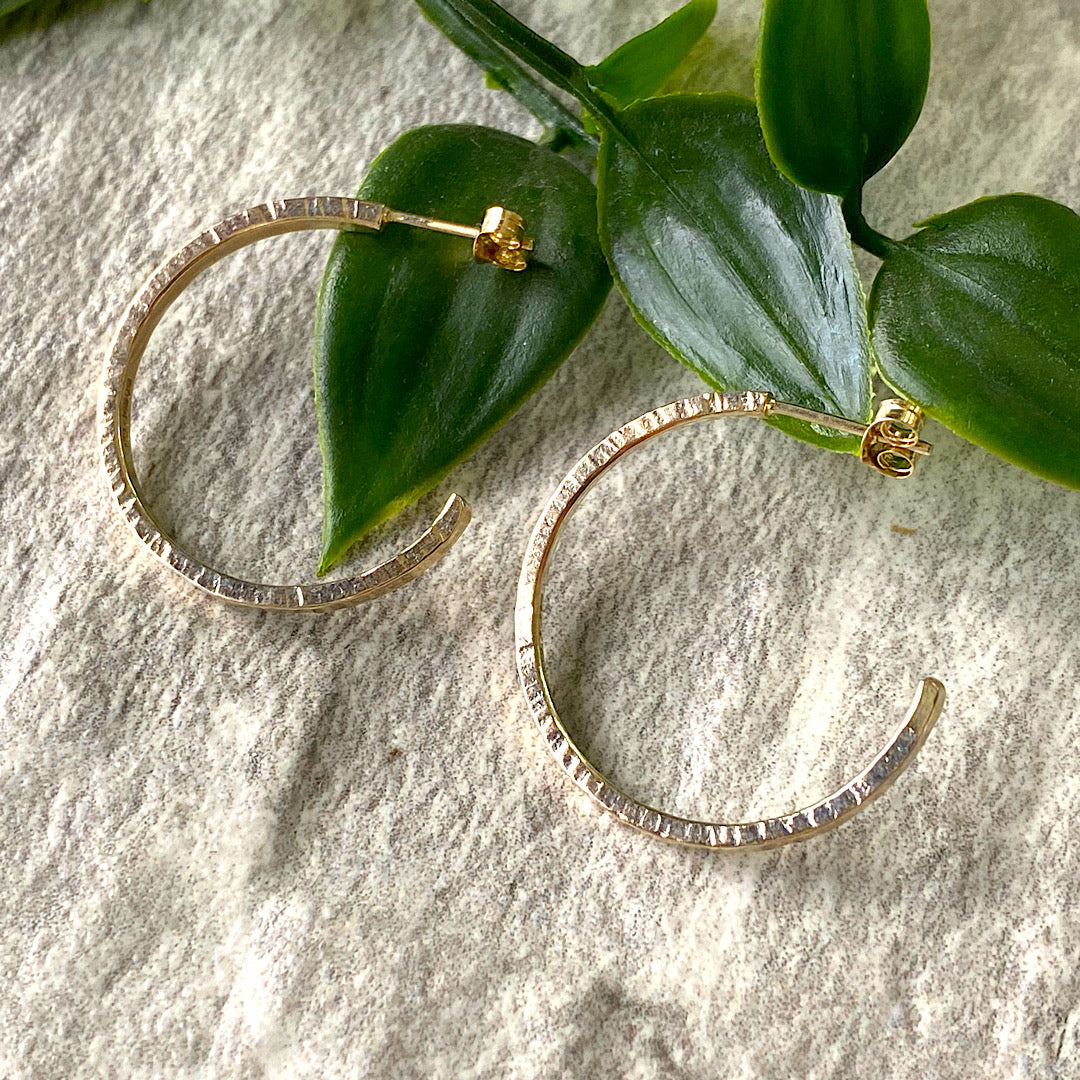 Solid 9ct yellow gold hammered hoops NM47