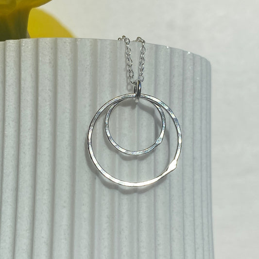 Mother daughter silver necklace
