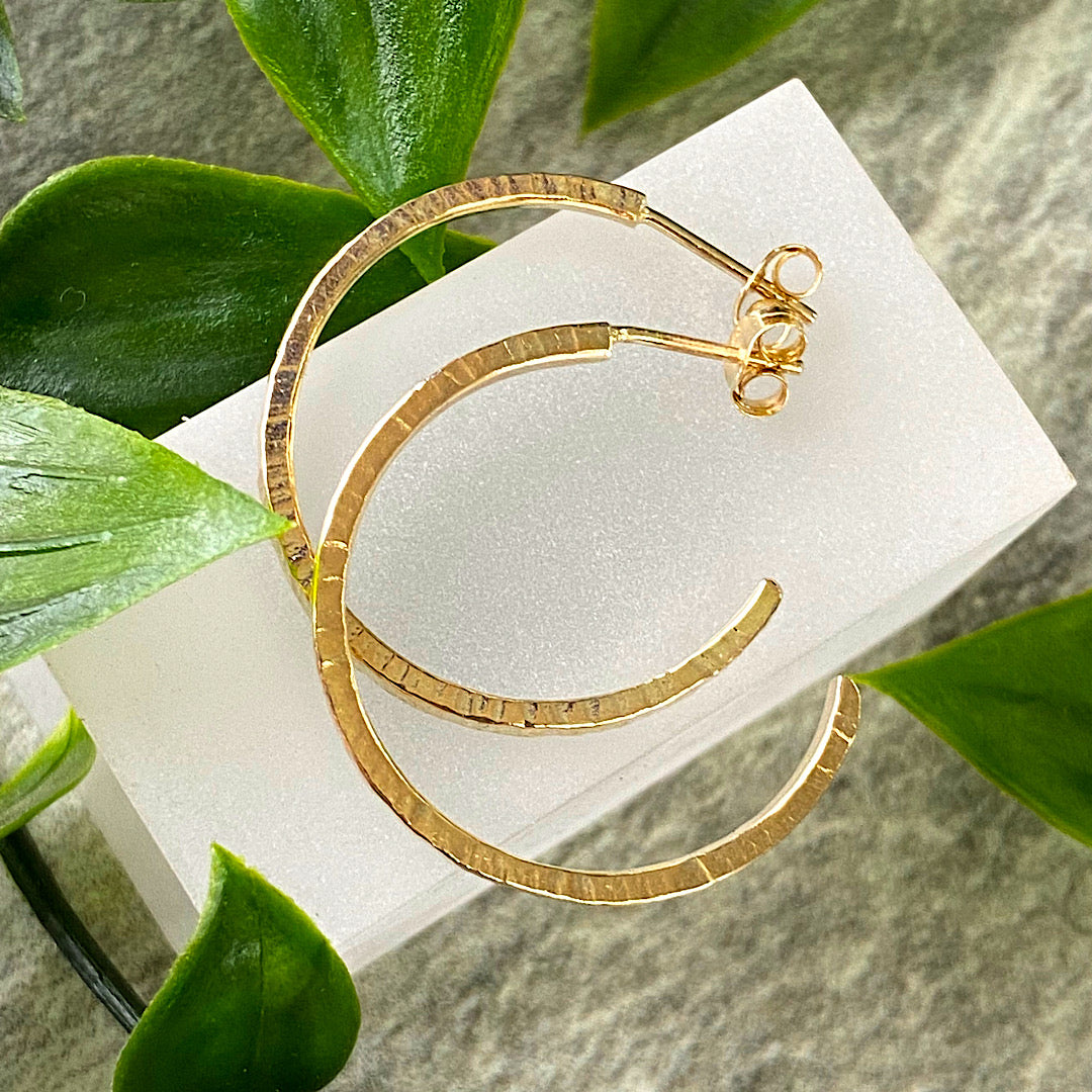 Solid 9ct yellow gold hammered hoops NM47