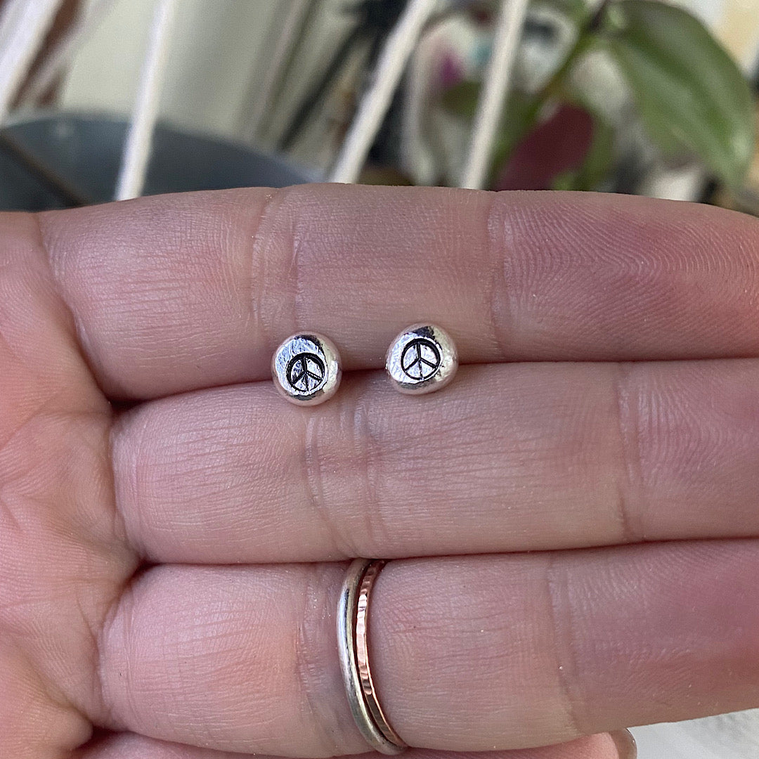 Recycled sterling silver nugget Peace studs