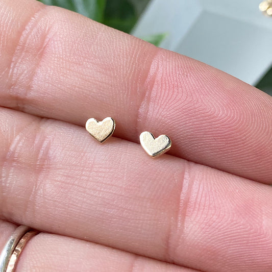 Solid 9ct Yellow gold heart studs - tiny