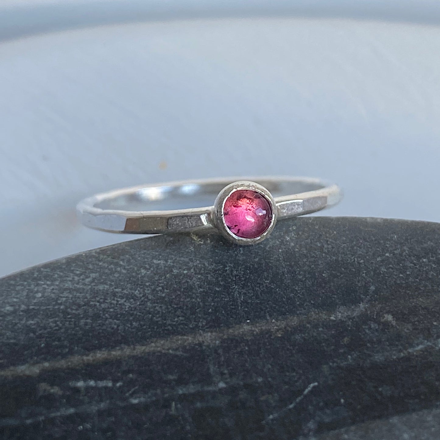 Bright amethyst silver stacking ring