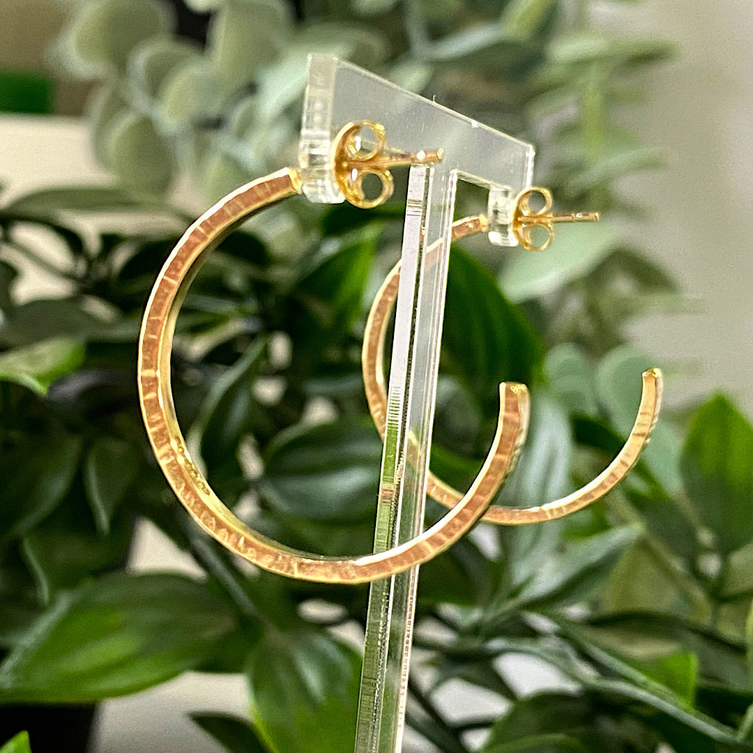 Solid 9ct yellow gold hammered hoops NM47