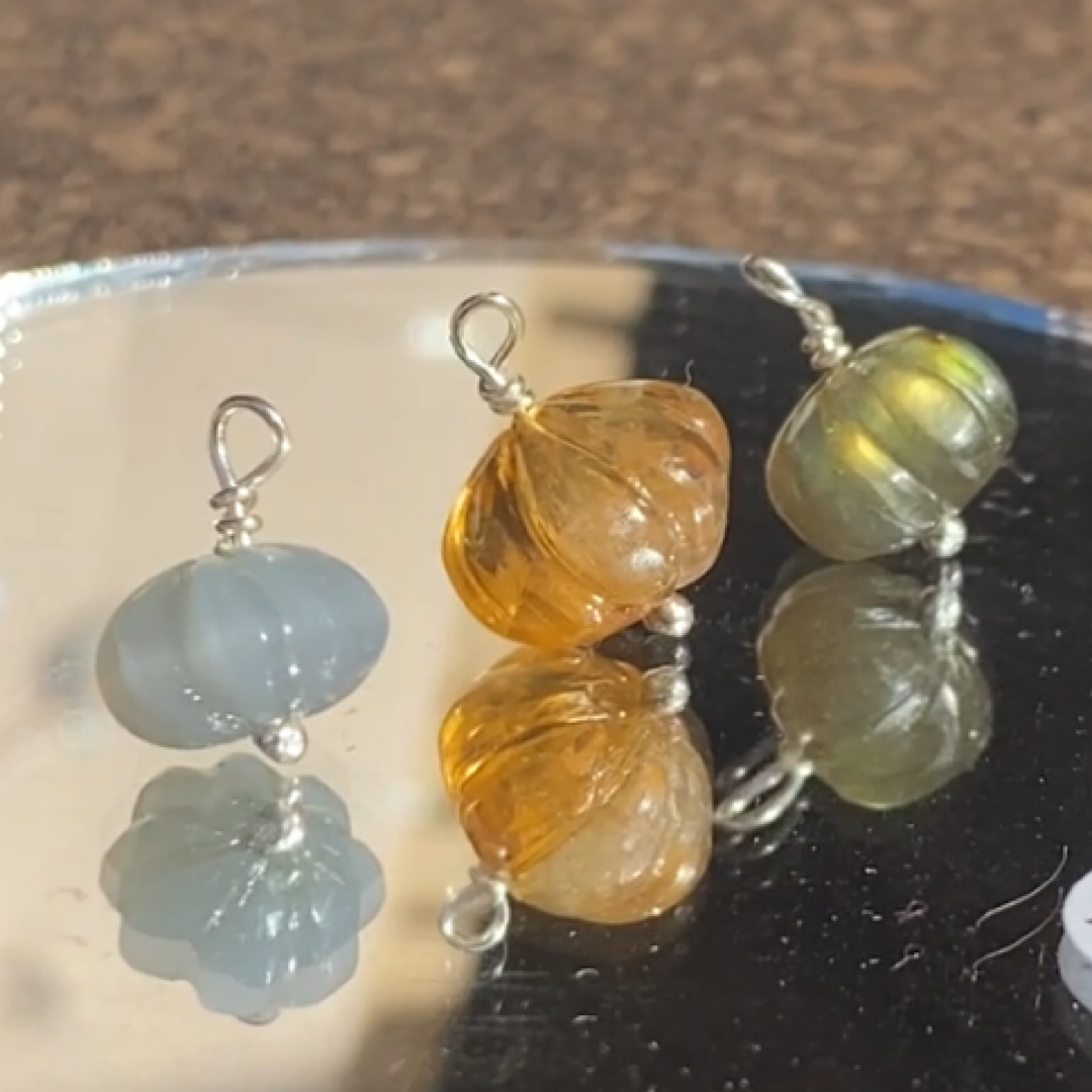 Pumpkin necklace - hand carved crystal charms NM47
