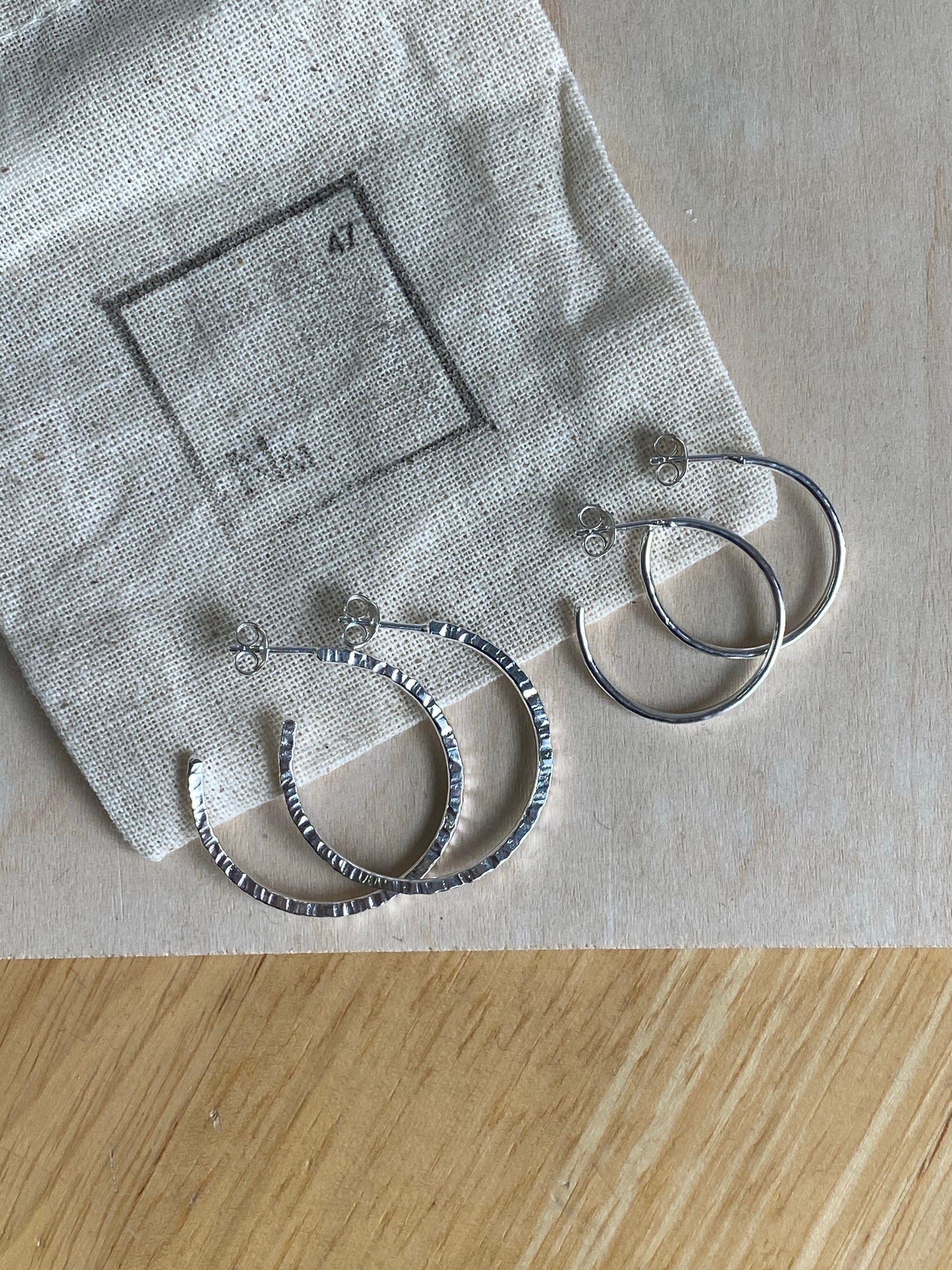 Medium Heavy Hammered Silver hoops NM47