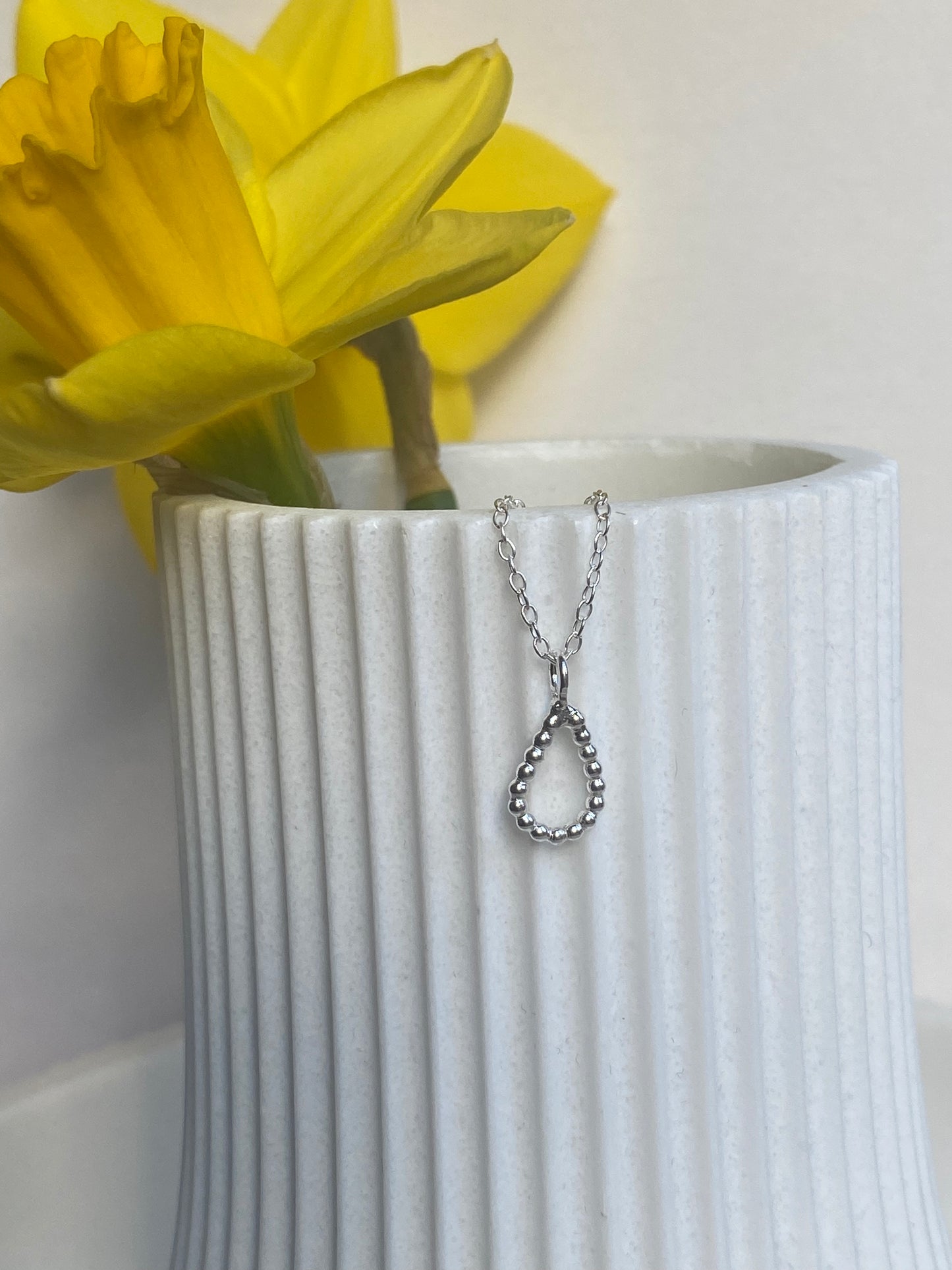Beaded sterling silver drop necklace - mini