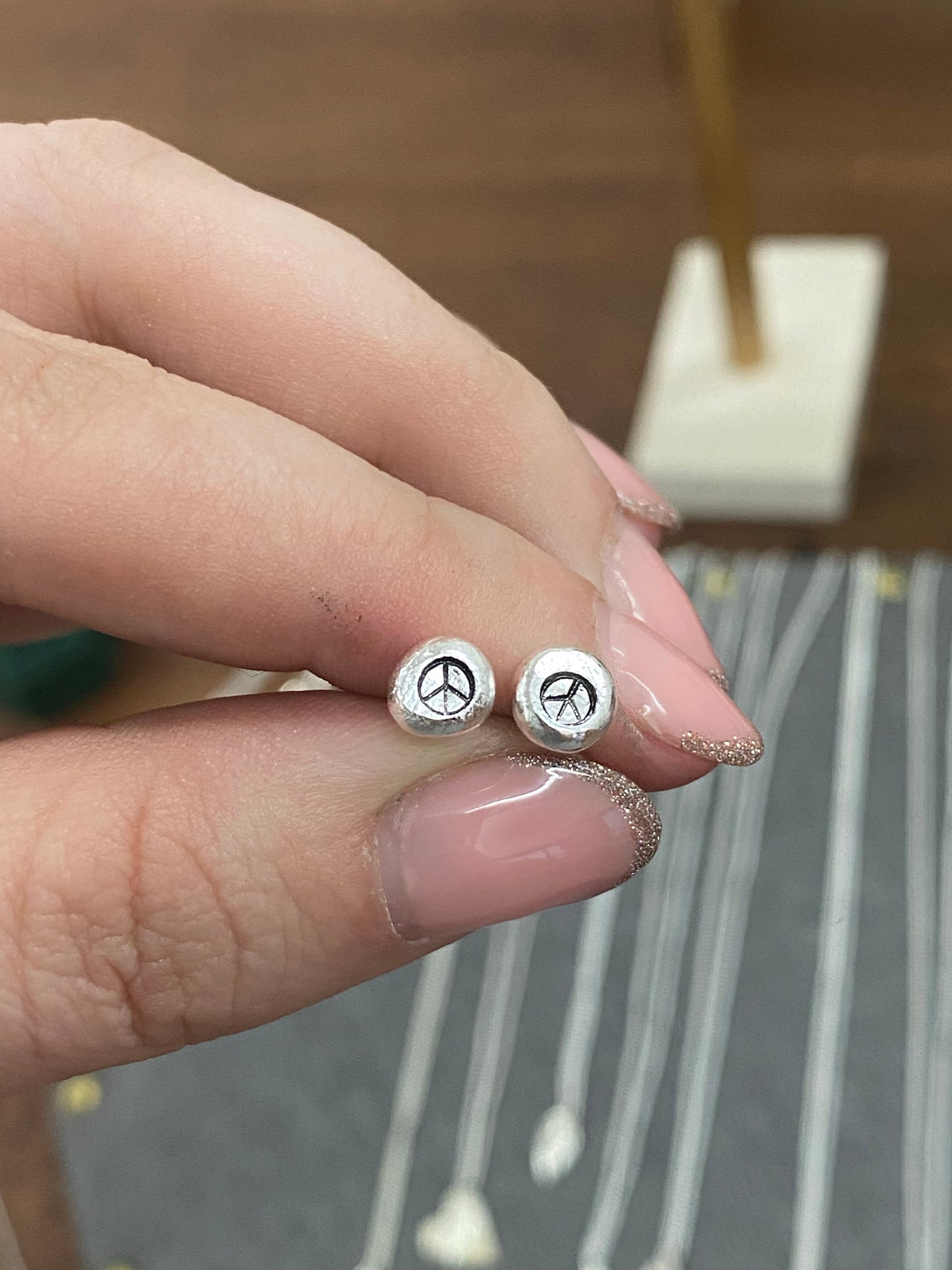 Recycled sterling silver nugget Peace studs