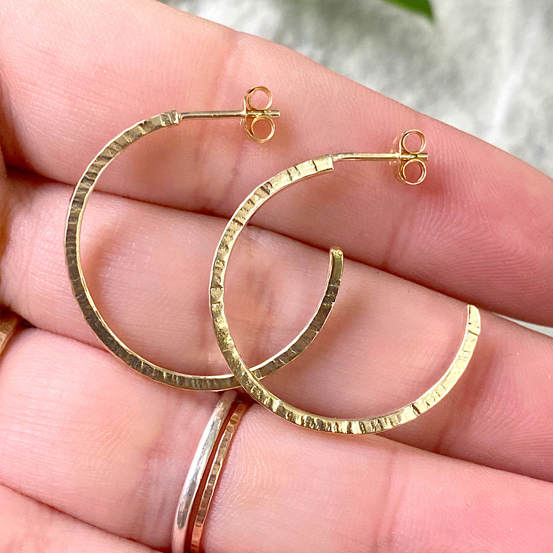 Solid 9ct yellow gold hammered hoops NM47