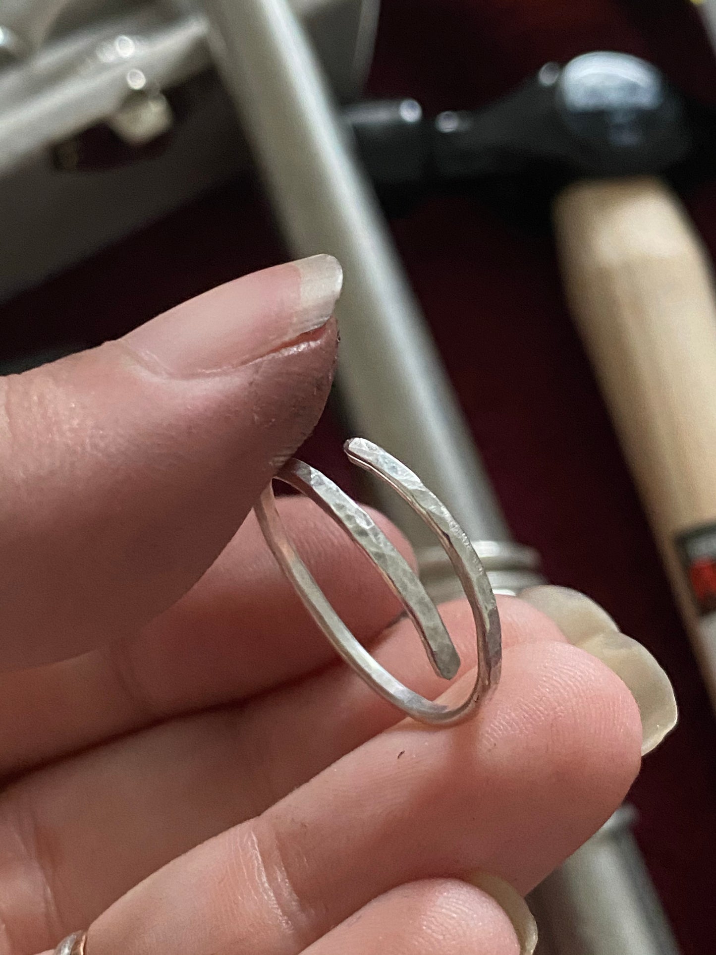 Skinny hammered thumb ring
