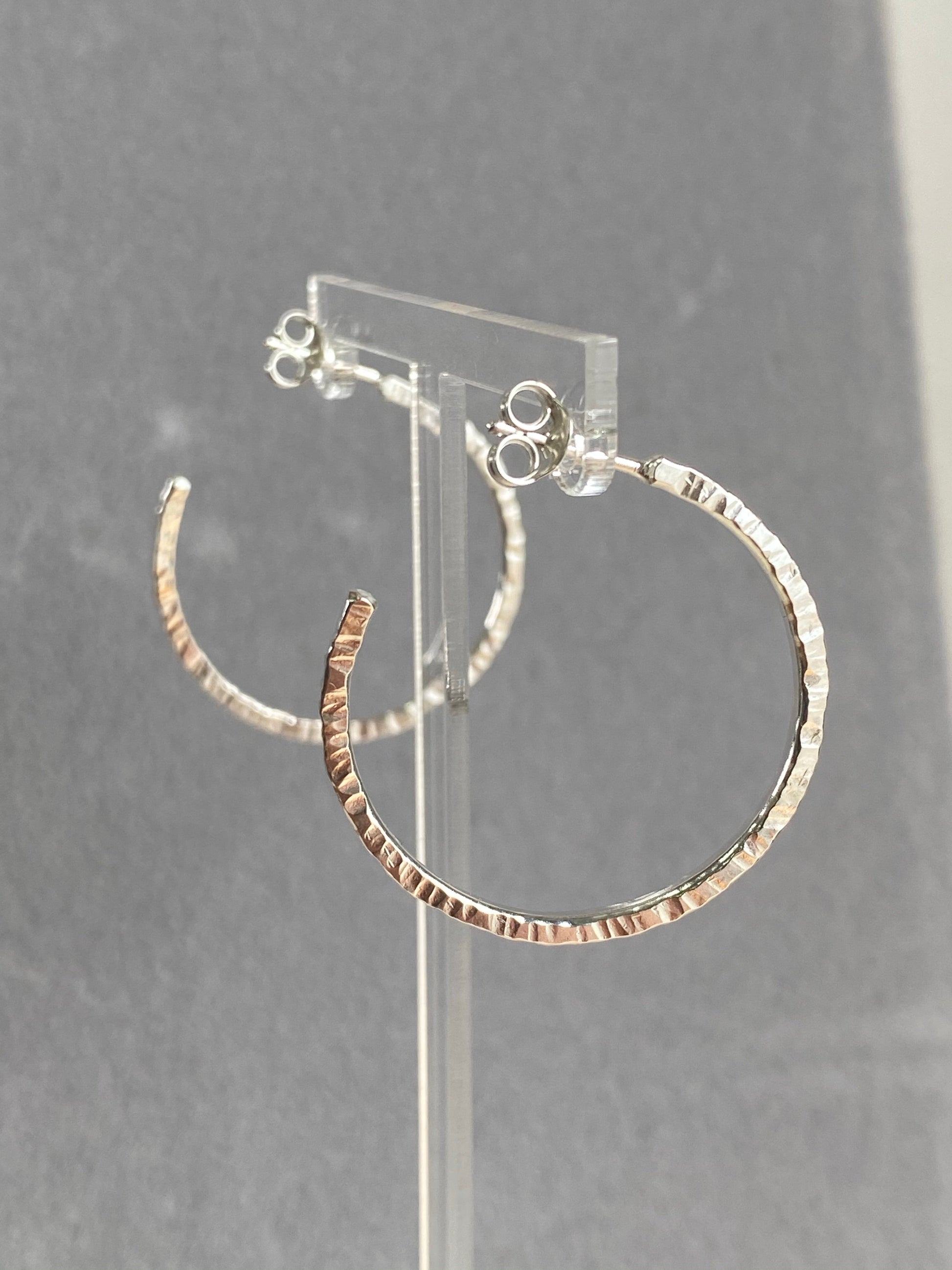 Medium Heavy Hammered Silver hoops NM47
