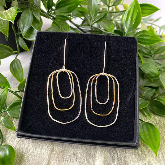 Organic Sterling silver and 9ct Yellow Gold drop earrings