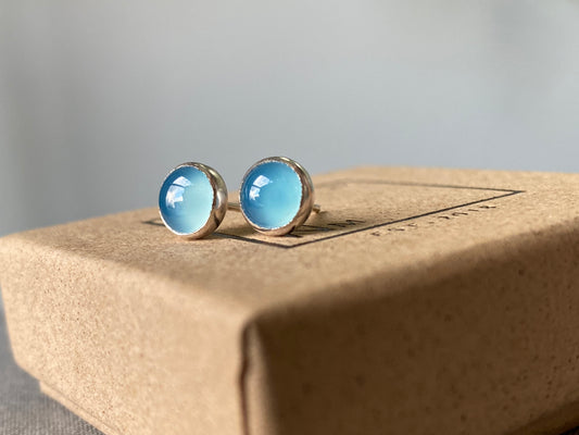 Blue Chalcedony 6mm Silver Studs