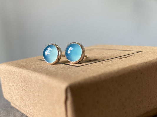 Blue Chalcedony 6mm Silver Studs NM47