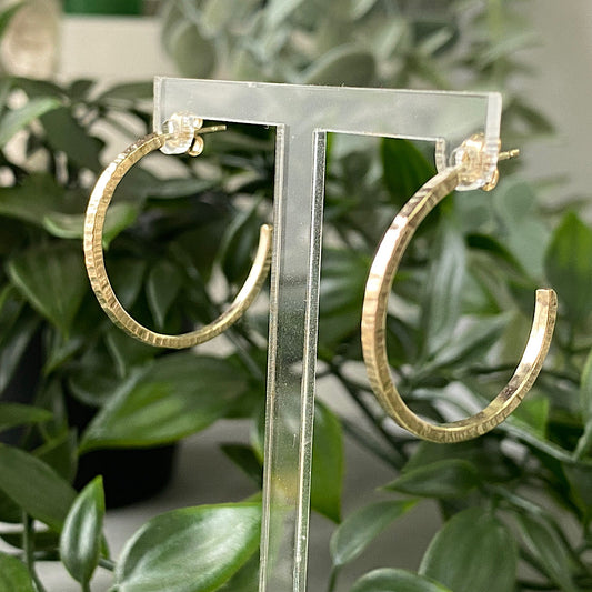 Solid 9ct yellow gold hammered hoops